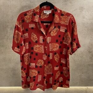 Vintage Crinkle Cut Short Sleeve Button Up Boho Top By California Krush